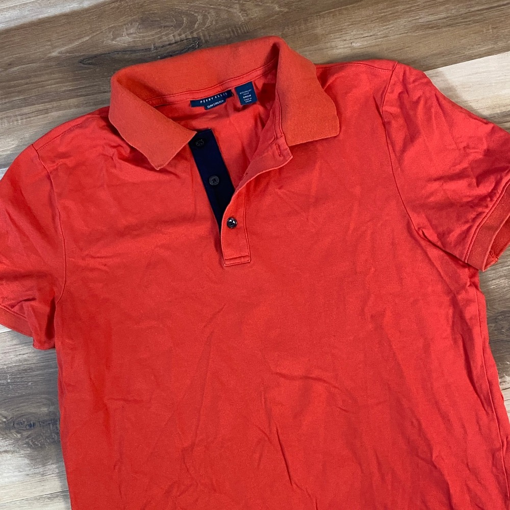 Perry Ellis Polo Shirt Mens S Slim Stretch Cotton Blend Minimalist Orange Casual